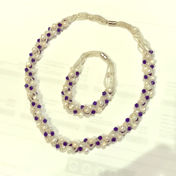 Freshwater pearls necklace bracelet set - Picture 2 of 7